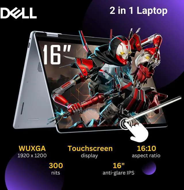 Alt view image 2 of 6 - Dell 16 Plus 2-in-1 Laptop, 16" 1920 x 1200 Touchscreen, Core Ultra 7 256V(>i9-13900H), AI Ready, Copilot, Backlit Keyboard, 1080p Webcam, Wi-Fi 7, Windows 11 Home, Ice Blue(16GB DDR5 RAM | 1TB SSD)