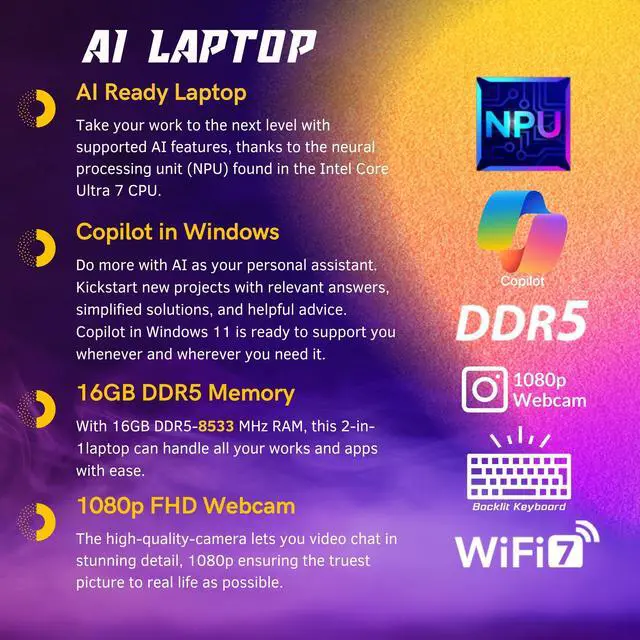 Alt view image 4 of 6 - Dell 16 Plus 2-in-1 Laptop, 16" 1920 x 1200 Touchscreen, Core Ultra 7 256V(>i9-13900H), AI Ready, Copilot, Backlit Keyboard, 1080p Webcam, Wi-Fi 7, Windows 11 Home, Ice Blue(16GB DDR5 RAM | 1TB SSD)