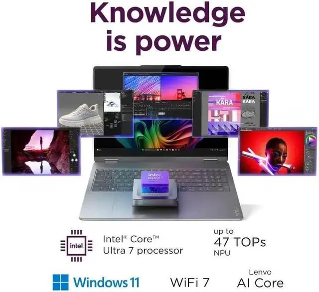 Alt view image 2 of 7 - Lenovo Yoga 7i 2-in-1 AI Copilot+ Laptop, 16" 2K LCD Touchscreen, Intel Ultra 7 256V(>i9-13900H), 16GB LPDDR5X RAM, 2TB SSD, Backlit KB, Wi-Fi 7, BT 5.4, Thunderbolt 4, W/128 PSD&Stylus, Win11 Home