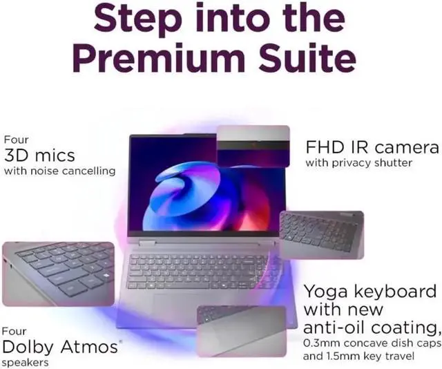 Alt view image 4 of 7 - Lenovo Yoga 7i 2-in-1 AI Copilot+ Laptop, 16" 2K LCD Touchscreen, Intel Ultra 7 256V(>i9-13900H), 16GB LPDDR5X RAM, 2TB SSD, Backlit KB, Wi-Fi 7, BT 5.4, Thunderbolt 4, W/128 PSD&Stylus, Win11 Home