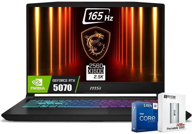 Main image of MSI Katana HX Gaming Laptop, 15.6 165Hz QHD+ IPS Display, 24-core i9-14900HX (UP to 5.8 GHz, GeForce RTX 5070, AI&VR Ready, Copilot+ PC, RGB Backlit KB, Win 11 Home, Black(64GB DDR5 | 2TB SSD)