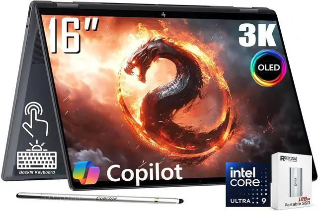 Main image of HP OmniBook X Flip 2-in-1 Touchscreen Laptop, 16" 3K OLED Touch (500 nits, 100% DCI-P3, 120Hz), Intel 8-core Ultra 9 288V, Copilot+ AI, 5MP IR Webcam, Backlit KB, W/128GB PSD, Win11 Home(32GB|2TB SSD)
