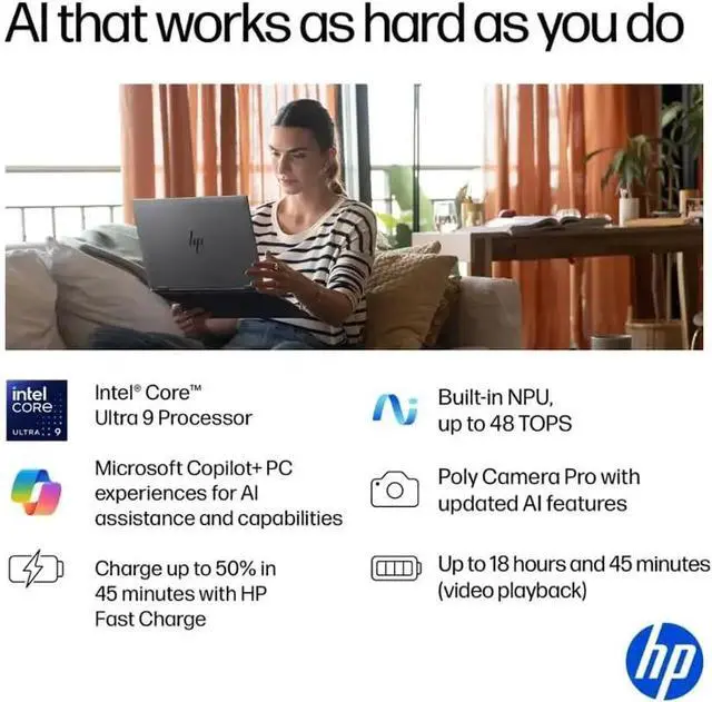 Alt view image 3 of 7 - HP OmniBook X Flip 2-in-1 Touchscreen Laptop, 16" 3K OLED Touch (500 nits, 100% DCI-P3, 120Hz), Intel 8-core Ultra 9 288V, Copilot+ AI, 5MP IR Webcam, Backlit KB, W/128GB PSD, Win11 Home(32GB|2TB SSD)
