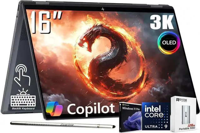 Main image of HP OmniBook X Flip 2-in-1 Touchscreen Laptop, 16" 3K OLED Touch (500 nits, 100% DCI-P3, 120Hz), Intel 8-core Ultra 9 288V, Copilot+ AI, 5MP IR Webcam, Backlit KB, W/128GB PSD, Win11 PRO(32GB|2TB SSD)