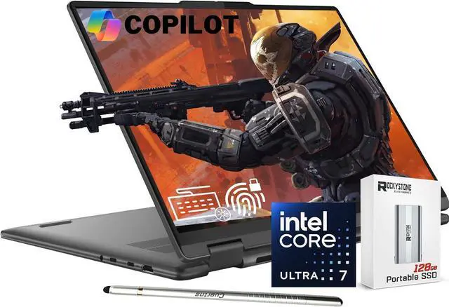 Main image of Lenovo Yoga 7i 2-in-1 AI Laptop, 16" WUXGA Touch, Intel 12-Core Ultra 7 155U (Beat i7-1355U), 16GB LPDDR5X RAM, 1TB SSD, Backlit, FP, FHD IR Webcam, AI Copilot, Win11 Home, W/128GB PSD&Stylus
