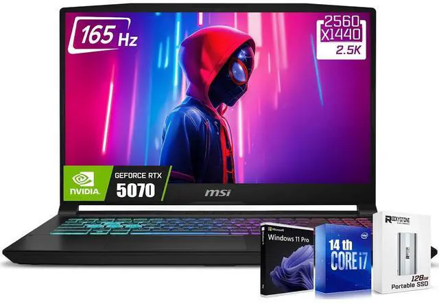 Main image of MSI Katana HX Gaming Laptop, 15.6 165Hz QHD IPS Display, 16-core i7-14650HX (UP to 5.2 GHz, GeForce RTX 5070, AI&VR Ready, Copilot+ PC, RGB Backlit Keyboard, Window 11 Pro, Black(16GB RAM | 1TB SSD)