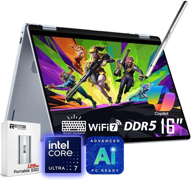 Main image of Dell 16 Plus 2-in-1 Laptop, 16" 2K Touchscreen Display, Core Ultra 7 256V(>i9-13900H), AI Ready, Copilot, Backlit Keyboard, 1080p Webcam, Wi-Fi 7, Windows 11 Home, Ice Blue(16GB DDR5 RAM | 1TB SSD)