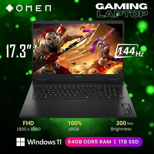 Alt view image 2 of 6 - HP OMEN AI Gaming Laptop, 17.3 144Hz FHD Display, AMD Ryzen AI 9 365(>i9-13900H), GeForce RTX 5060, Copilot, RGB Backlit Keyboard,1080p Webcam, WiFi 6E, Windows 11 Home, Black(64GB DDR5 RAM | 1TB SSD)