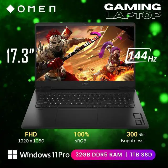 Alt view image 2 of 6 - HP OMEN AI Ready Gaming Laptop, 17.3" 144Hz FHD Display, AMD Ryzen AI 9 365(>i9-13900H), GeForce RTX 5060, RGB Backlit Keyboard,1080p Webcam, WiFi 6E, Windows 11 Pro, Black(32GB DDR5 RAM | 1TB SSD)