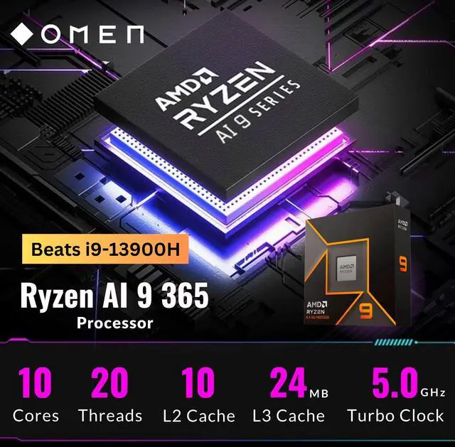 Alt view image 3 of 6 - HP OMEN AI Ready Gaming Laptop, 17.3" 144Hz FHD Display, AMD Ryzen AI 9 365(>i9-13900H), GeForce RTX 5060, RGB Backlit Keyboard,1080p Webcam, WiFi 6E, Windows 11 Pro, Black(32GB DDR5 RAM | 1TB SSD)