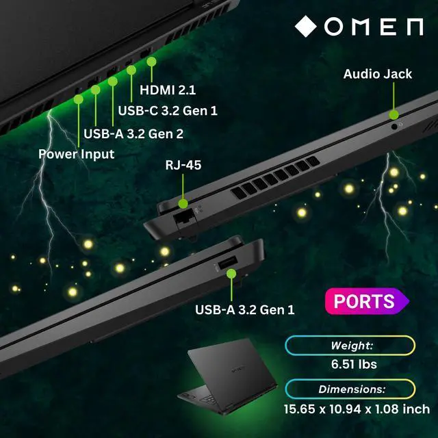 Alt view image 6 of 6 - HP OMEN AI Ready Gaming Laptop, 17.3" 144Hz FHD Display, AMD Ryzen AI 9 365(>i9-13900H), GeForce RTX 5060, RGB Backlit Keyboard,1080p Webcam, WiFi 6E, Windows 11 Pro, Black(32GB DDR5 RAM | 1TB SSD)