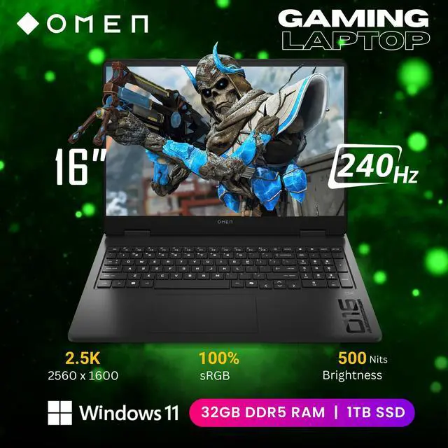 Alt view image 2 of 6 - HP OMEN 16 AI Gaming Laptop, 16" 240Hz 2.5K Display, Intel Core Ultra 9 285H(>i9-14900), GeForce RTX 5070, 1080p IR Webcam, VR Ready, RGB Backlit Keyboard, Win 11 Home, Black(32GB DDR5 RAM | 1TB SSD)