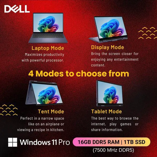 Alt view image 5 of 6 - Dell 14 Plus 2-in-1 Laptop, 14" 2K Touchscreen, AMD Ryzen AI 5 340(Beat i7-1355U), AI Ready, 1080p Webcam, Backlit Keyboard, Fingerprint, WiFi 7, Windows 11 Pro, Blue(16GB DDR5 RAM | 1TB SSD)