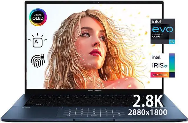 Main image of ASUS Zenbook 14" 2.8K (2880 x 1800) OLED Business Laptop, 90Hz 400 nits Display, 8GB LPDDR5 RAM|256GB SSD, Intel Evo i5-1240P, ErgoSense Backlit KB, Fingerprint, Harman Kardon, Windows 11 Pro 256 GB