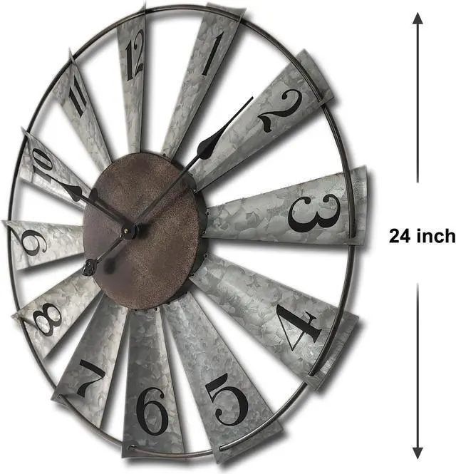 Alt view image 2 of 7 - 24inch Windmill Distressed Metal Wall Clocks Rustic Large Decorative Clock Oversized Farmhouse Decor,Non Ticking,Battery Operated