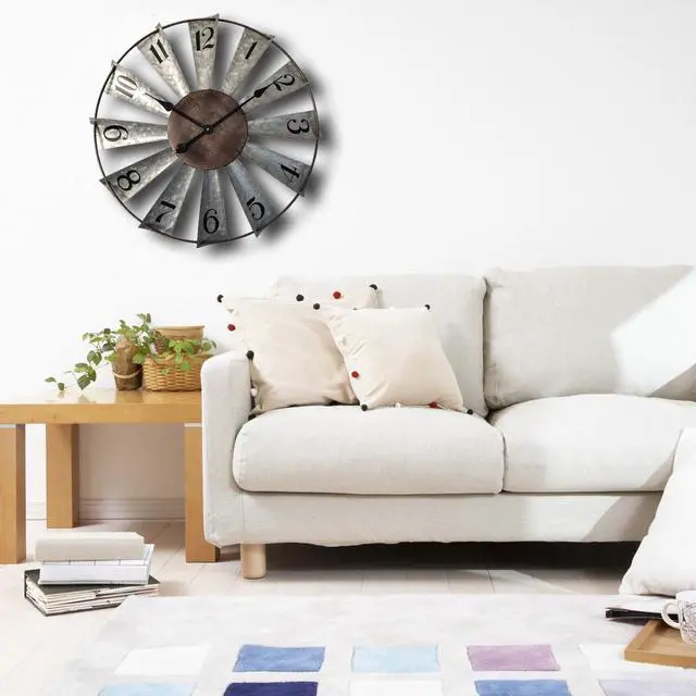 Alt view image 7 of 7 - 24inch Windmill Distressed Metal Wall Clocks Rustic Large Decorative Clock Oversized Farmhouse Decor,Non Ticking,Battery Operated