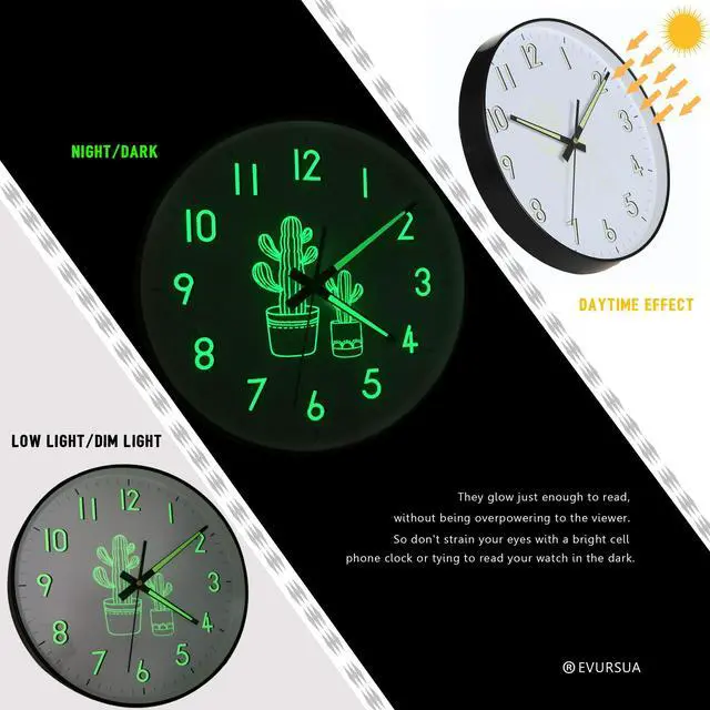 Alt view image 5 of 7 - Night Light Wall Clock with Glass Cover,12 Inch Silent Non Ticking Quartz Clocks for Bedroom Living Room Kitchen,Large Luminous Numbers,Glow in The Dark