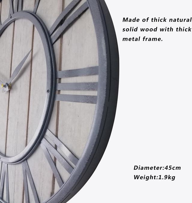 Alt view image 3 of 7 - Large Farmhouse Wall Clocks Metal Frame&Natural Wood Art Distressed Old-Fashioned,18 Inch Rustic Wall Decorative Clock for Living Room,Office,Cafes,Bar (Burlywood, 18 Inch)