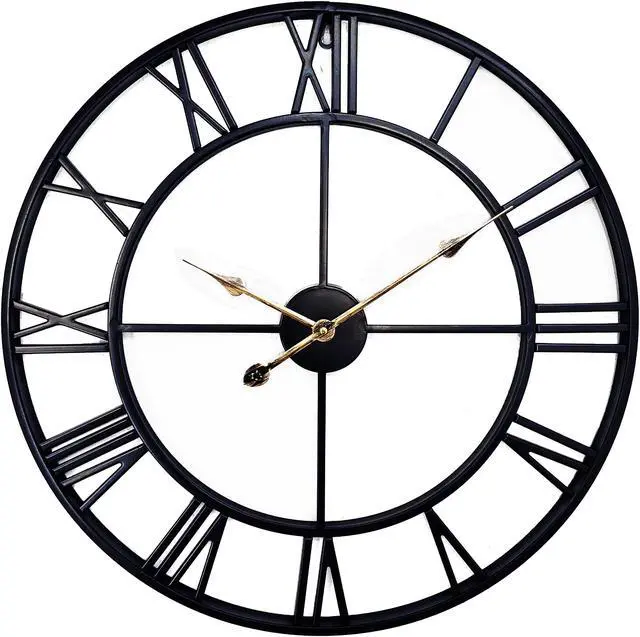 Alt view image 2 of 7 - Mrocioa 24 inch Thicken & Heavy Large Metal Wall Clocks for Living Room Decor Large Decorative Clock Oversized,Big Roman Numeral Non Ticking (Black)