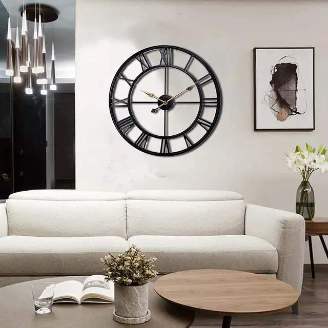 Alt view image 7 of 7 - Mrocioa 24 inch Thicken & Heavy Large Metal Wall Clocks for Living Room Decor Large Decorative Clock Oversized,Big Roman Numeral Non Ticking (Black)