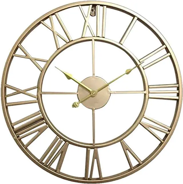 Alt view image 3 of 6 - Mrocioa 24 inch Thicken & Heavy Large Metal Wall Clocks for Living Room Decor Large Decorative Clock Oversized,Big Roman Numeral Non Ticking (Gold))