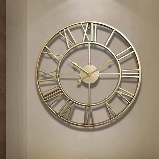 Alt view image 6 of 6 - Mrocioa 24 inch Thicken & Heavy Large Metal Wall Clocks for Living Room Decor Large Decorative Clock Oversized,Big Roman Numeral Non Ticking (Gold))