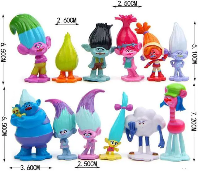 Alt view image 2 of 7 - Troll Dolls Cake Toppers Toys Trolls Figurines Poppy and Branch 12pcs Set