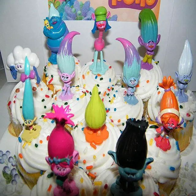 Alt view image 7 of 7 - Troll Dolls Cake Toppers Toys Trolls Figurines Poppy and Branch 12pcs Set