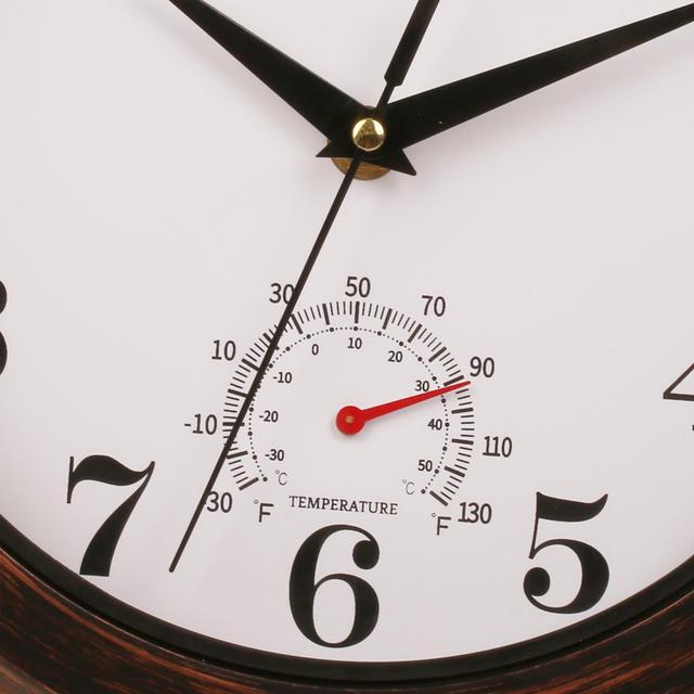 Alt view image 4 of 7 - 12 Inch Indoor Outdoor Clock Thermometer Combo Waterproof Wall Clocks for Patio Garden Bathroom Bedroom,Weather Resistant,Non-Ticking,Battery Operated