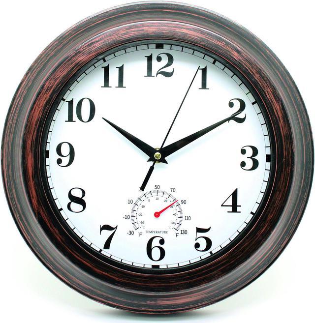 Alt view image 2 of 7 - 12 Inch Indoor Outdoor Clock Thermometer Combo Waterproof Wall Clocks for Patio Garden Bathroom Bedroom,Weather Resistant,Non-Ticking,Battery Operated