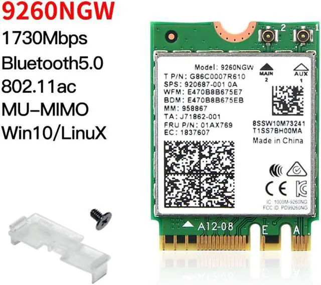 Alt view image 2 of 4 - 1730 Mbps 9260NGW Wifi Placa de Rede Sem Fio Para O Intel 9260 AC 2.4G/5 Ghz NGFF 802.11ac Wi-fi Bluetooth 5.0 para Laptop Windows 10