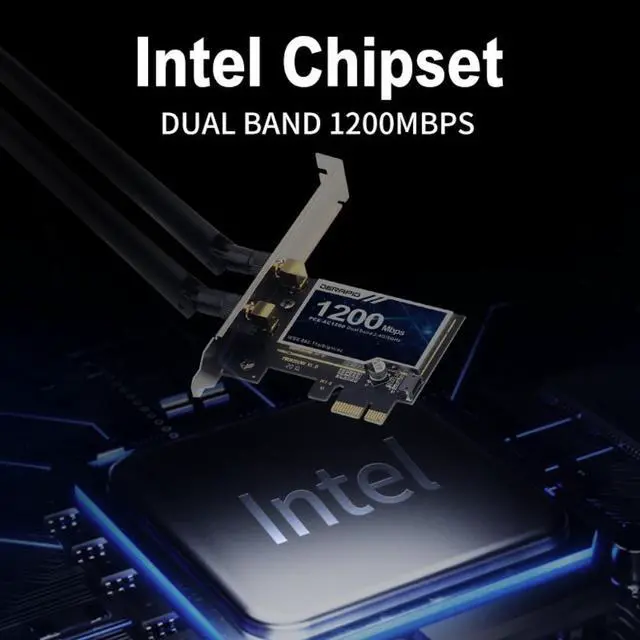 Alt view image 2 of 4 - Placa de antena sem fio ac1200 wireless dual band 1200mbps, adaptador wi-fi pci-e 802.11ac wi-fi pci express com bluetooth 4.0 para pc desktop