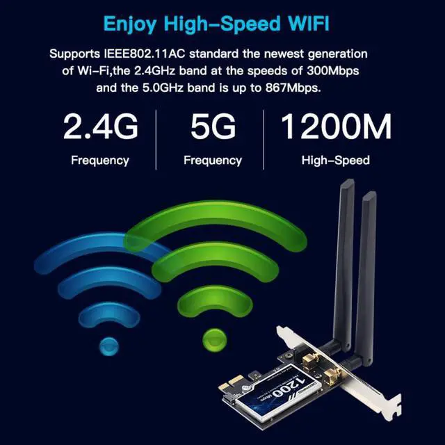 Alt view image 3 of 4 - Placa de antena sem fio ac1200 wireless dual band 1200mbps, adaptador wi-fi pci-e 802.11ac wi-fi pci express com bluetooth 4.0 para pc desktop