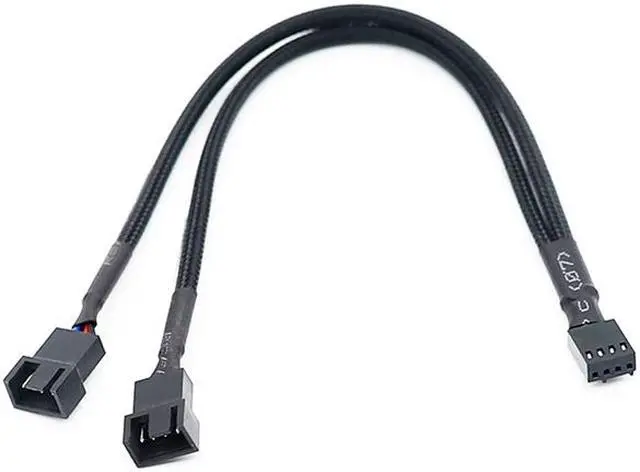 Main image of 1 to 2 Way Braided Cable Y Splitter 3/4 Pin PWM Male Connector Fan Computer PC Fan Extension Adapter Cable