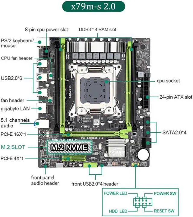 Alt view image 5 of 5 - JINGSHA X79 m-s 2.0 chipset motherboard combos E5 2620 Processor 4pcs 4GB 1333 = 16GB ECC memory  M-ATX  nvme M.2 SSD