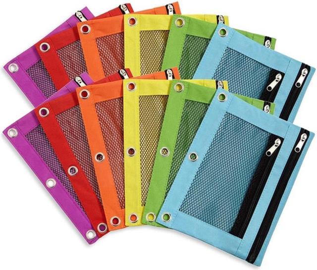 12 Pack Pencil Pouch 3 Hole Binder Zipper Pen Pouches Cloth Pencil Case for  Office College School Supplies Cosmetics 