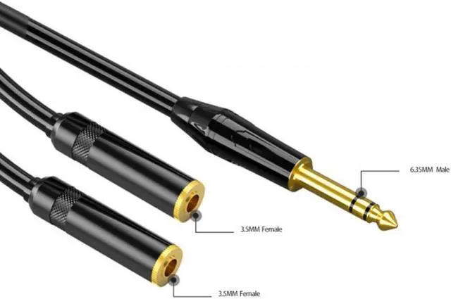 Alt view image 3 of 3 - Headphone Splitter Cable 6.35mm Y Audio Jack Splitter Extension Cable 6.35mm Male To 2 Port 3.5mm Female AUX 3.5 Jack  Cable