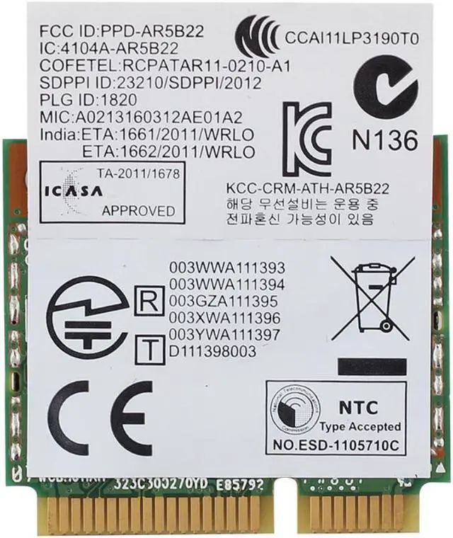 Alt view image 4 of 6 - Atheros AR5B22 Dual band Wireless Half Mini PCI-E card 300Mbps Laptop WiFi Bluetooth BT 4.0 COMBO PCI-e Network Wlan Adapter