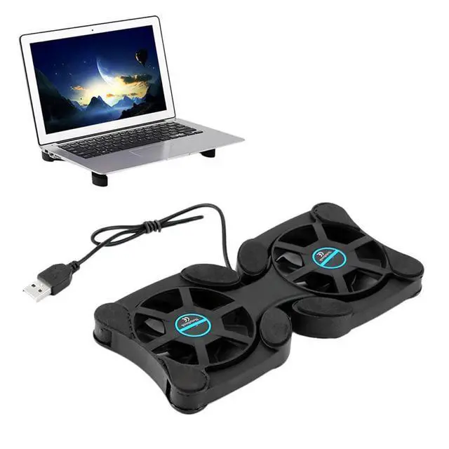 Alt view image 2 of 3 - Foldable USB Cooling Fan CPU Cooler dual turbo fan non-slip notebook cooling pad bracket with power cable for 7-15 inch laptop