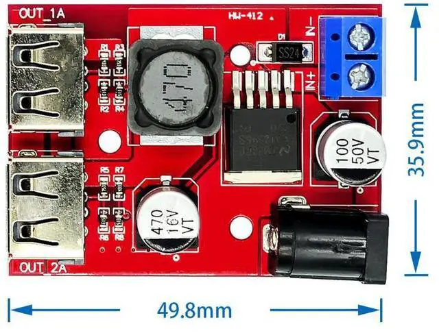 Alt view image 2 of 3 - LM2596 LM2596S Dual USB DC-DC 9V 12V 24V 36V to 5V 3A Step Down Buck Converter Board Car Charger Solar Power Supply Module