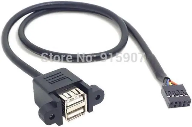 Alt view image 2 of 2 - CY Stackable Dual USB 2.0 A Type Female to Motherboard 9 Pin Header Cable with Screw Panel Holes 50cm