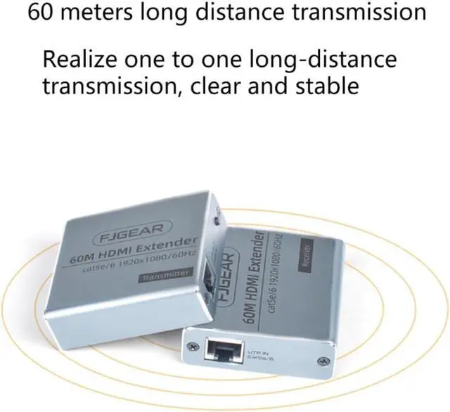 Alt view image 2 of 3 - 60m HDMI Extender Transmitter Receiver Cat5e/Cat6 RJ45 Ports Loop 1080P 60Hz for PS4 HDTV Monitor