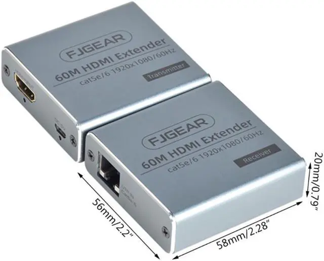 Alt view image 3 of 3 - 60m HDMI Extender Transmitter Receiver Cat5e/Cat6 RJ45 Ports Loop 1080P 60Hz for PS4 HDTV Monitor