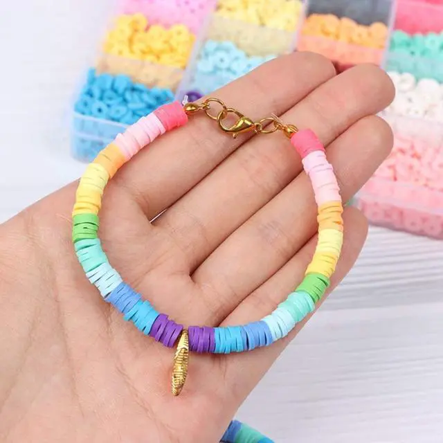Alt view image 4 of 4 - 4000PCS Flat Polymer Clay Beads Jewelry Making Kit Beads DIY for Bracelet Round Handmade Polymer Clay Beads