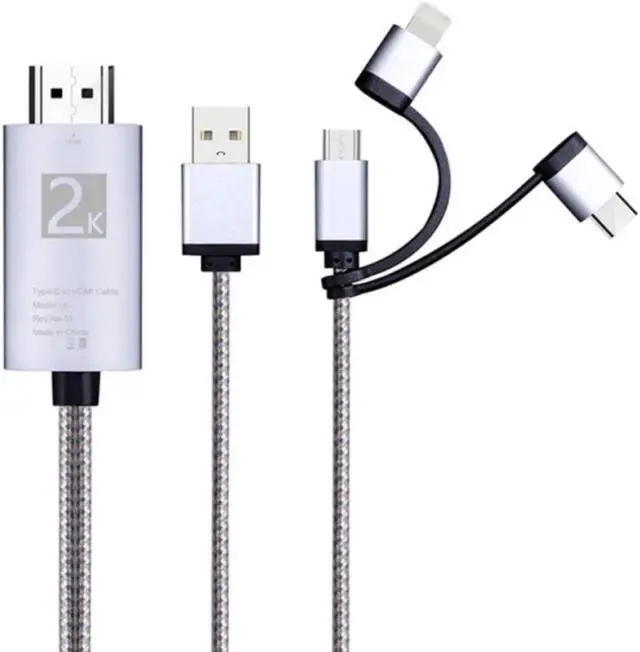 Main image of Micro-USB TYPE C to HDMI 3 in 1 2K HDTV TV Connector USB Adapter Cable for Monitor iPhone iPad Android Smartphone