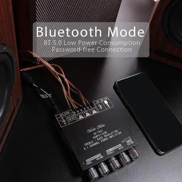 Alt view image 4 of 4 - ZK-TB21 TPA3116D2 Bluetooth 5.0 Subwoofer Amplifier Board 50WX2+100W 2.1 Channel Audio Stereo Amplifier Board US Plug