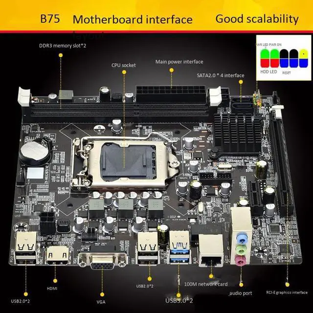 Alt view image 2 of 4 - B75 Motherboard Support DDR3 RAM PCI-E 3.0 HDMI High-Speed Interface for LGA1155 Server Series