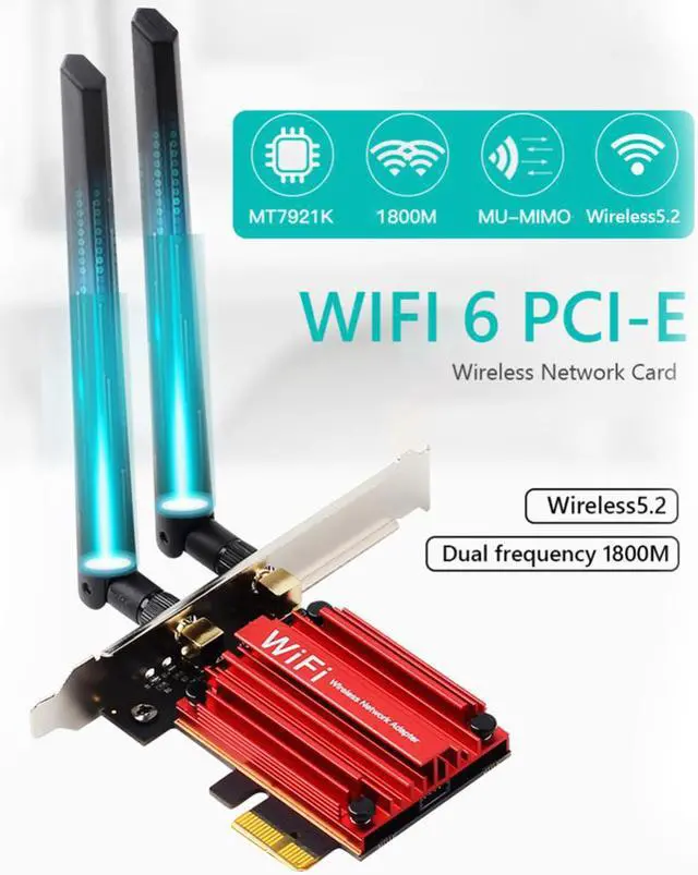 Alt view image 2 of 3 - 1800Mbps Wireless WiFi 6 Card Bluetooth-Compatible 5.2 PCI-E Adapter PC Dual Band 2.4G+5G Card Kit Gaming Network Card