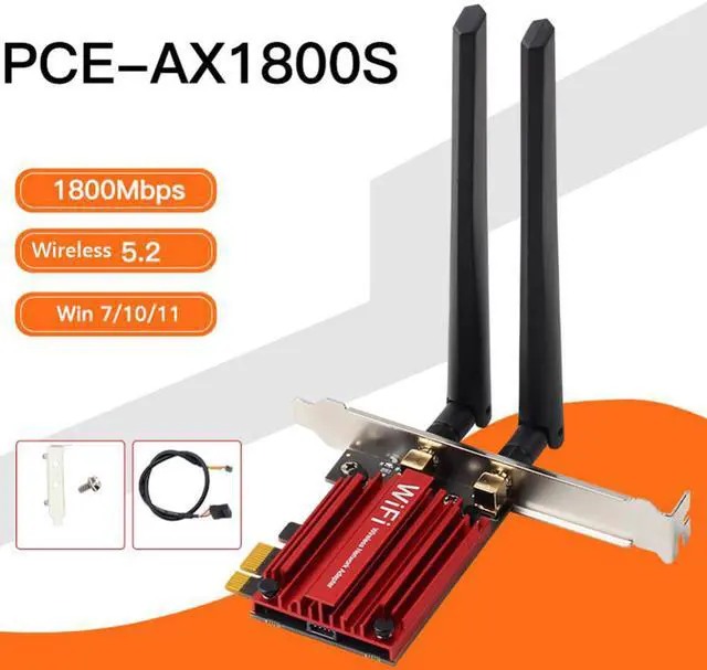Alt view image 3 of 3 - 1800Mbps Wireless WiFi 6 Card Bluetooth-Compatible 5.2 PCI-E Adapter PC Dual Band 2.4G+5G Card Kit Gaming Network Card
