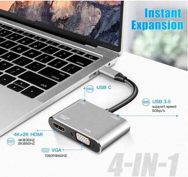 Alt view image 3 of 3 - Type-C to HDMI-Compatible 4K VGA USB C 3.0 Hub Adapter for  Samsung S9 Dex Huawei P20 TV